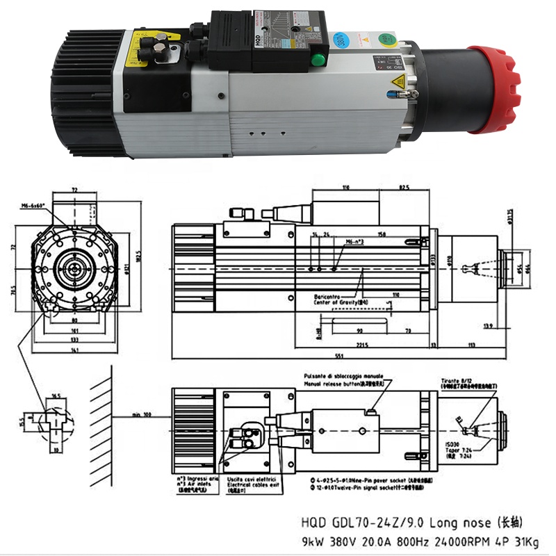 Cnc Spindle Motor - Suppliers HQD 9kw 220v 380v Long
